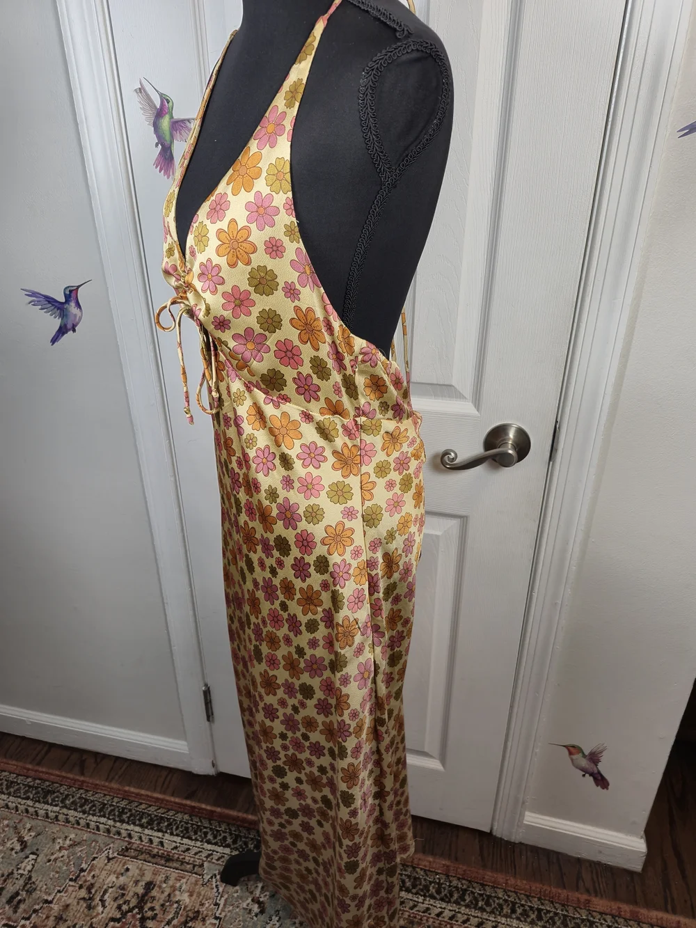 70s Floral Halter Maxi Dress - Boho Chic Summer Festival Gown - Picture 5 of 7